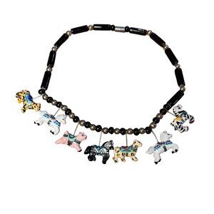 Vintage Ceramic "Flying Colors" Carousal Animals Necklace